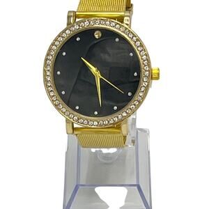 Women's Fashion Mesh Gold Rhinestone Wristwatch